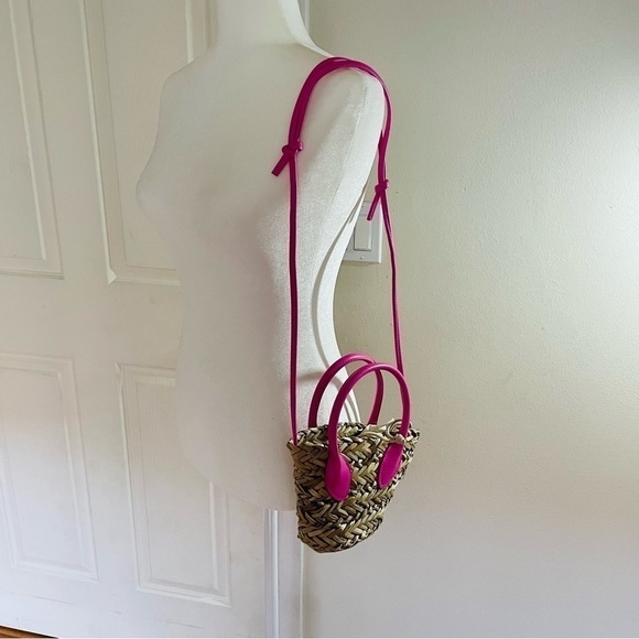 NWT Natural Straws Crossbody Bag / Shoulder Bag - Beige and Bright Pink - Barbie - Picture 5 of 16